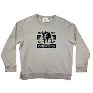 ADIDAS Sweater Men's Large Gray Crew Neck Velvet Pullover Long Sleeve R.Y.V.